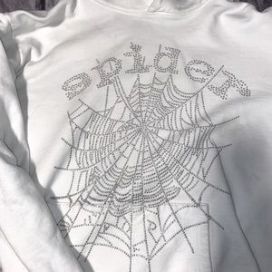 White Rhinestone Sp5der Hoodie